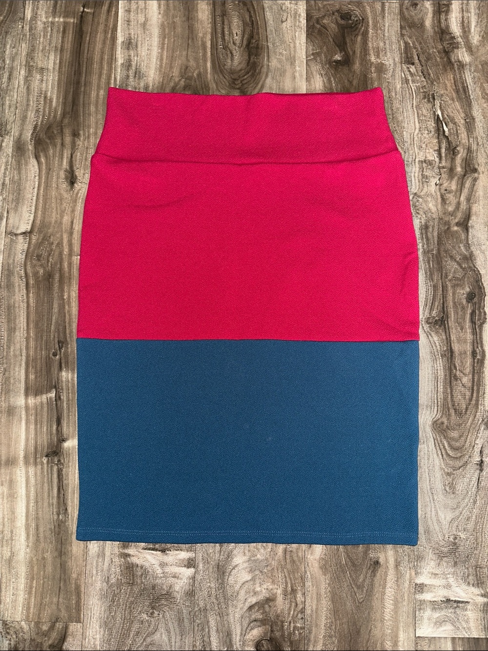 LuLaRoe Women’s Cassie Pencil Skirt Pink Blue Colorblock Large